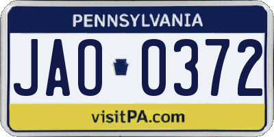 PA license plate JAO0372