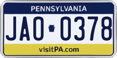 PA license plate JAO0378