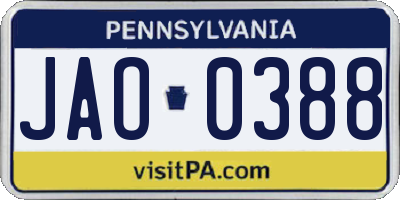 PA license plate JAO0388