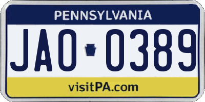 PA license plate JAO0389