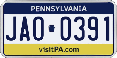 PA license plate JAO0391