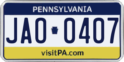 PA license plate JAO0407