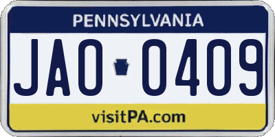PA license plate JAO0409