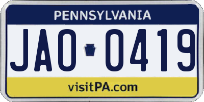 PA license plate JAO0419