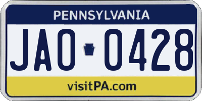 PA license plate JAO0428