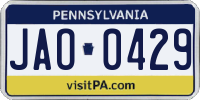 PA license plate JAO0429