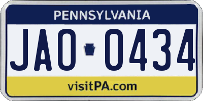 PA license plate JAO0434