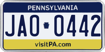 PA license plate JAO0442