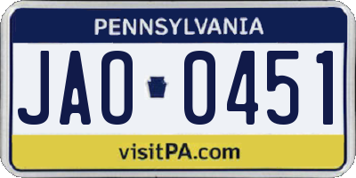 PA license plate JAO0451