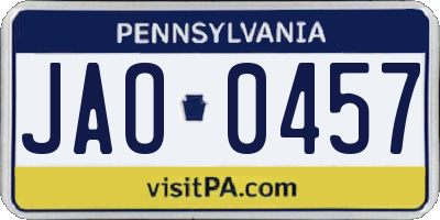 PA license plate JAO0457
