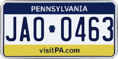 PA license plate JAO0463