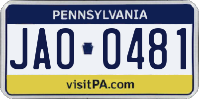 PA license plate JAO0481