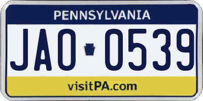 PA license plate JAO0539