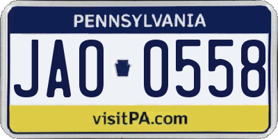 PA license plate JAO0558