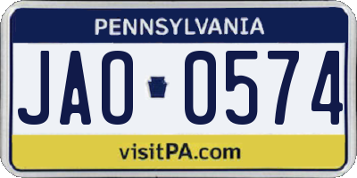 PA license plate JAO0574