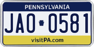 PA license plate JAO0581