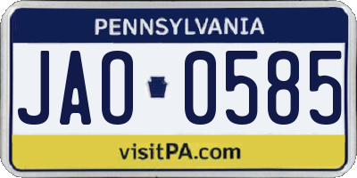 PA license plate JAO0585