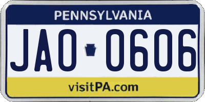 PA license plate JAO0606