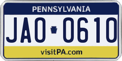 PA license plate JAO0610