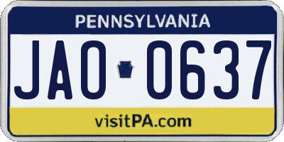 PA license plate JAO0637