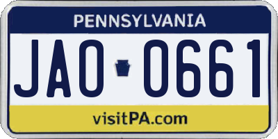 PA license plate JAO0661