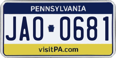 PA license plate JAO0681