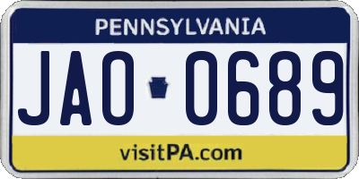 PA license plate JAO0689