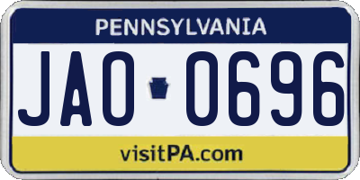 PA license plate JAO0696
