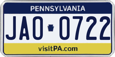 PA license plate JAO0722