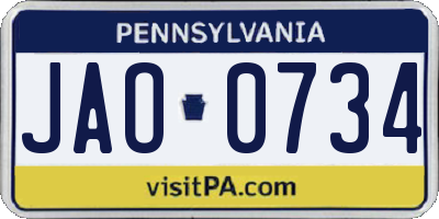 PA license plate JAO0734