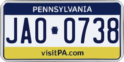 PA license plate JAO0738