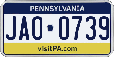 PA license plate JAO0739