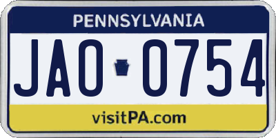 PA license plate JAO0754