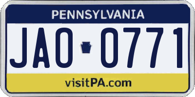 PA license plate JAO0771