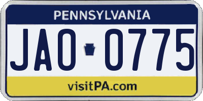 PA license plate JAO0775