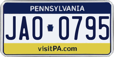 PA license plate JAO0795