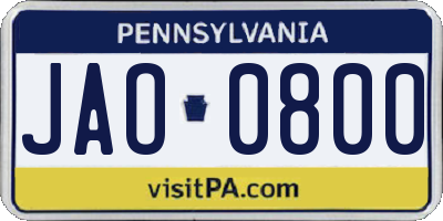PA license plate JAO0800