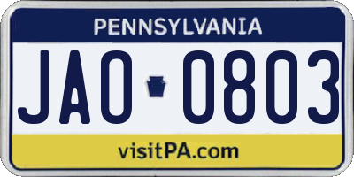 PA license plate JAO0803