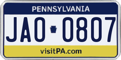PA license plate JAO0807