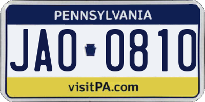 PA license plate JAO0810