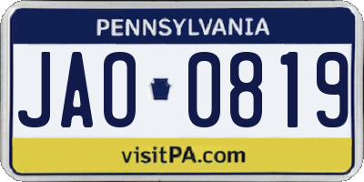 PA license plate JAO0819