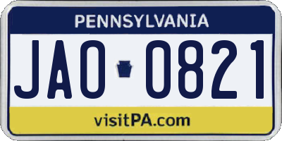 PA license plate JAO0821