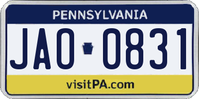 PA license plate JAO0831
