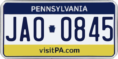 PA license plate JAO0845