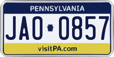 PA license plate JAO0857