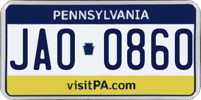 PA license plate JAO0860