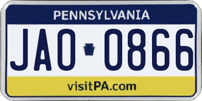 PA license plate JAO0866