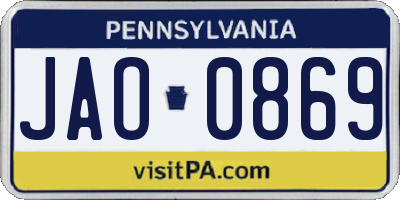 PA license plate JAO0869