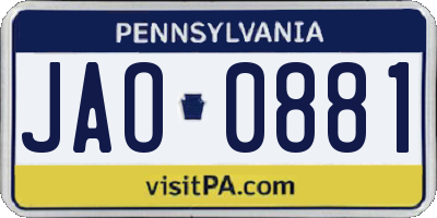 PA license plate JAO0881