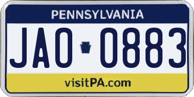 PA license plate JAO0883
